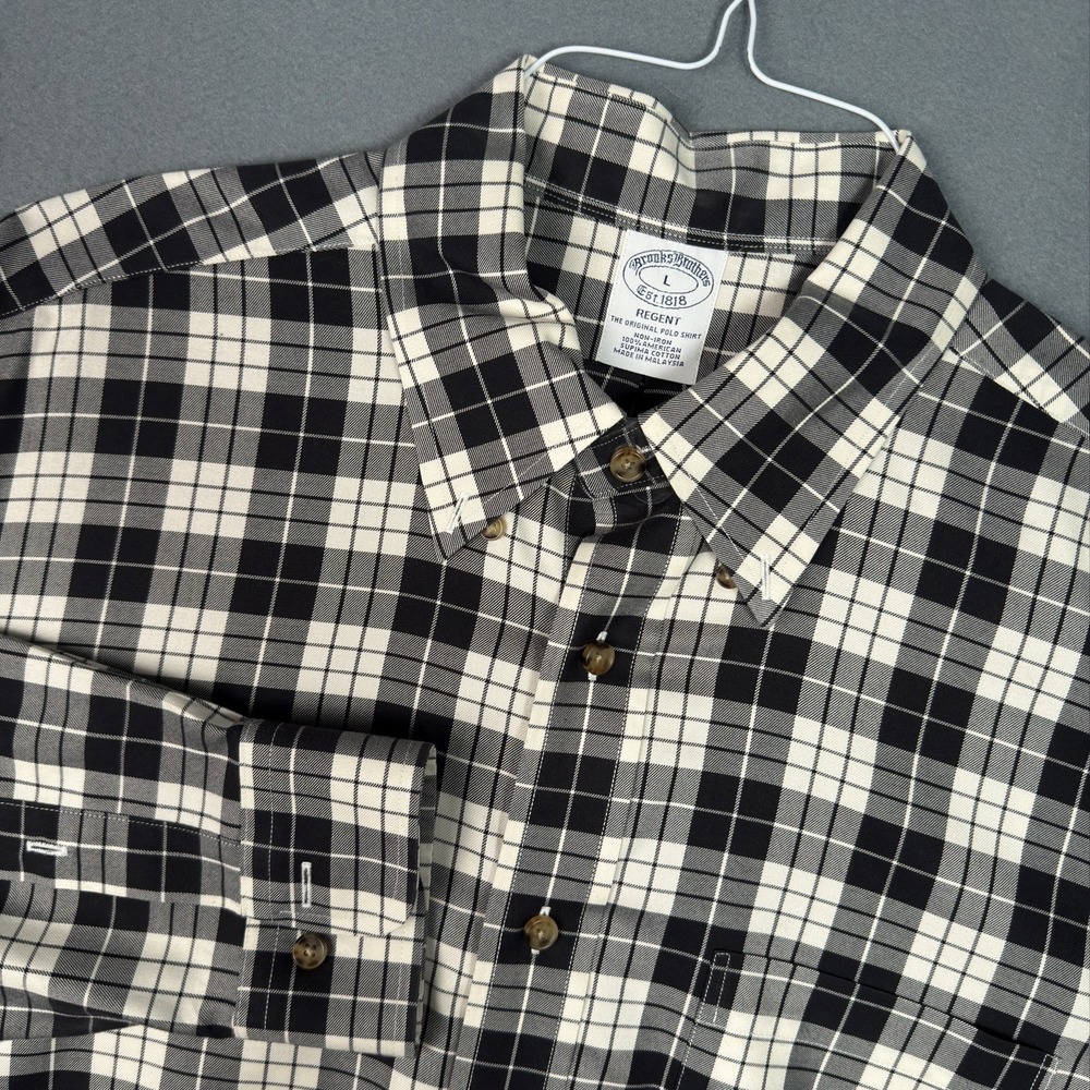 Brooks Brothers Regent Shirt Mens Large Gray Plaid Check All Cotton Button Down